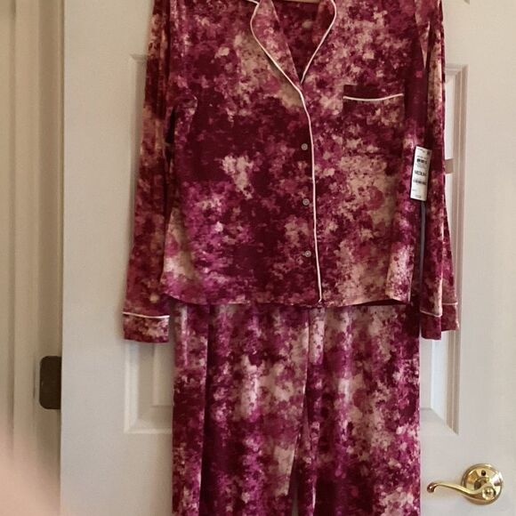 NWT JENNI brand/Macy’s women’s two-piece pajama set pink and wines size XS S M - Picture 1 of 16
